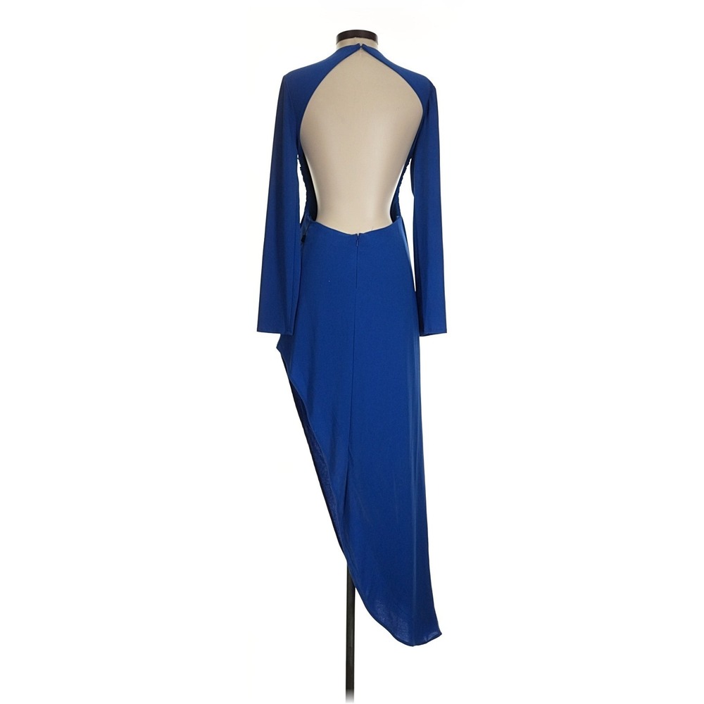 Ieena for Mac Duggal Royal Blue Open Back Ruched Jersey Gown Size 2 26500i - Picture 2 of 9